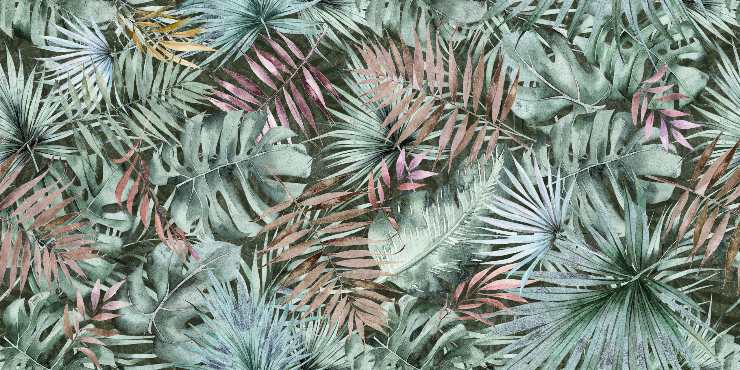 Seamless watercolor illustration of tropical leaves. Pattern with tropical leaves Isolated on white background may be used as background texture, wrapping paper, textile or wallpaper design