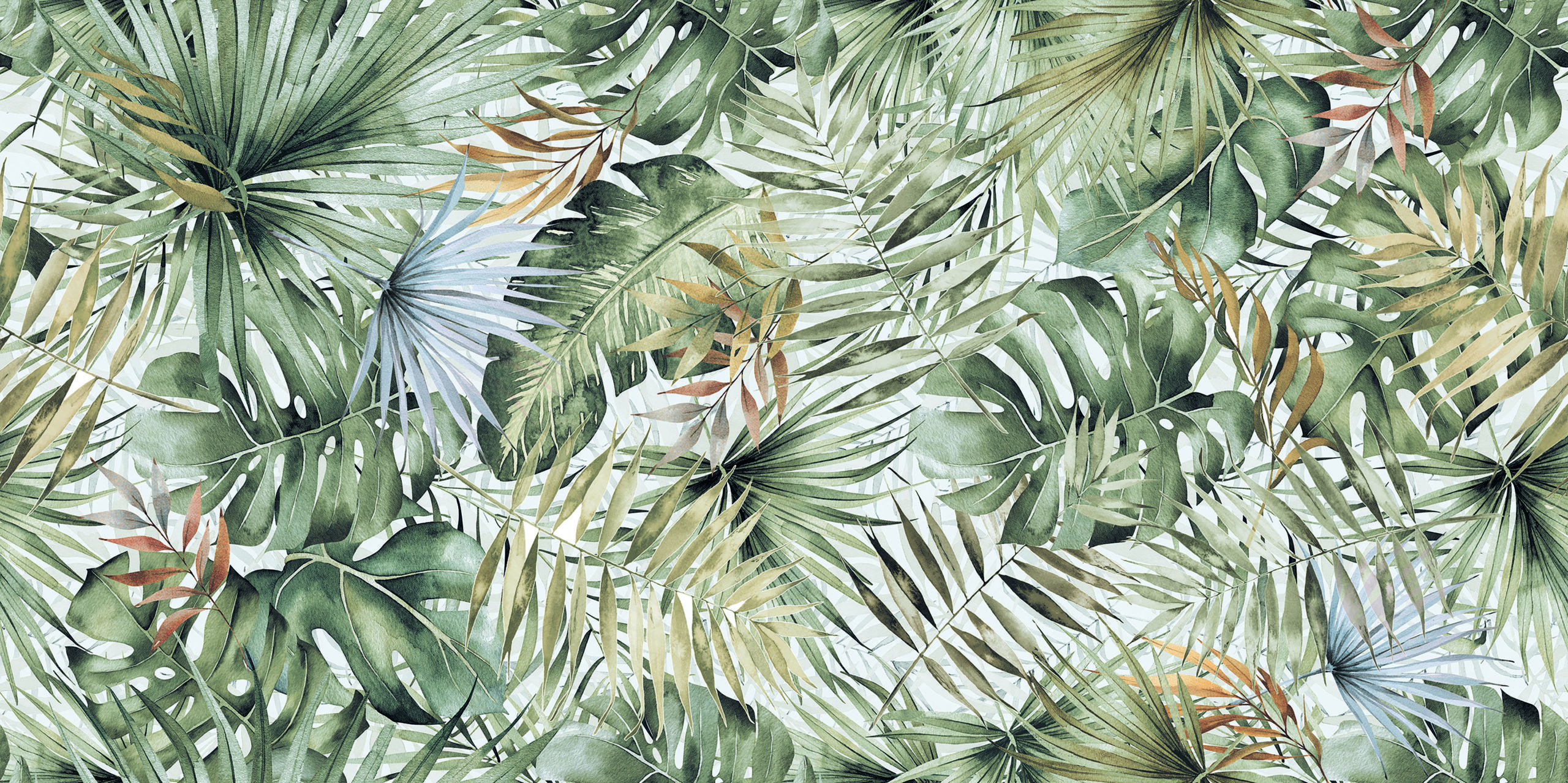 Seamless watercolor illustration of tropical leaves. Pattern with tropical leaves Isolated on white background may be used as background texture, wrapping paper, textile or wallpaper design